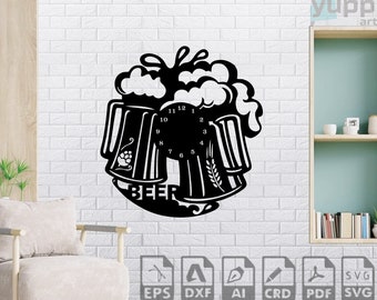 Beer Clock SVG, Pub Clock Laser Cut Files, Bar Clock Digital Files, Cnc Project Plan, Drink Wooden Wall Clock, Clock Silhouette for Cutting