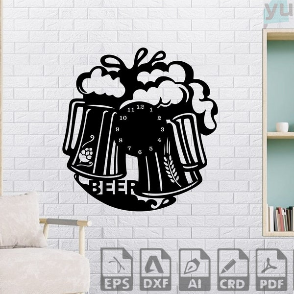 Beer Clock SVG, Pub Clock Laser Cut Files, Bar Clock Digital Files, Cnc Project Plan, Drink Wooden Wall Clock, Clock Silhouette for Cutting