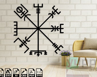 Runic Compass Svg, Vegvísir Clipart, Viking Compass Cnc Laser Cut Files, nautical compass svg Vinyl Mandala Silhouette Svg Norse Symbol Svg