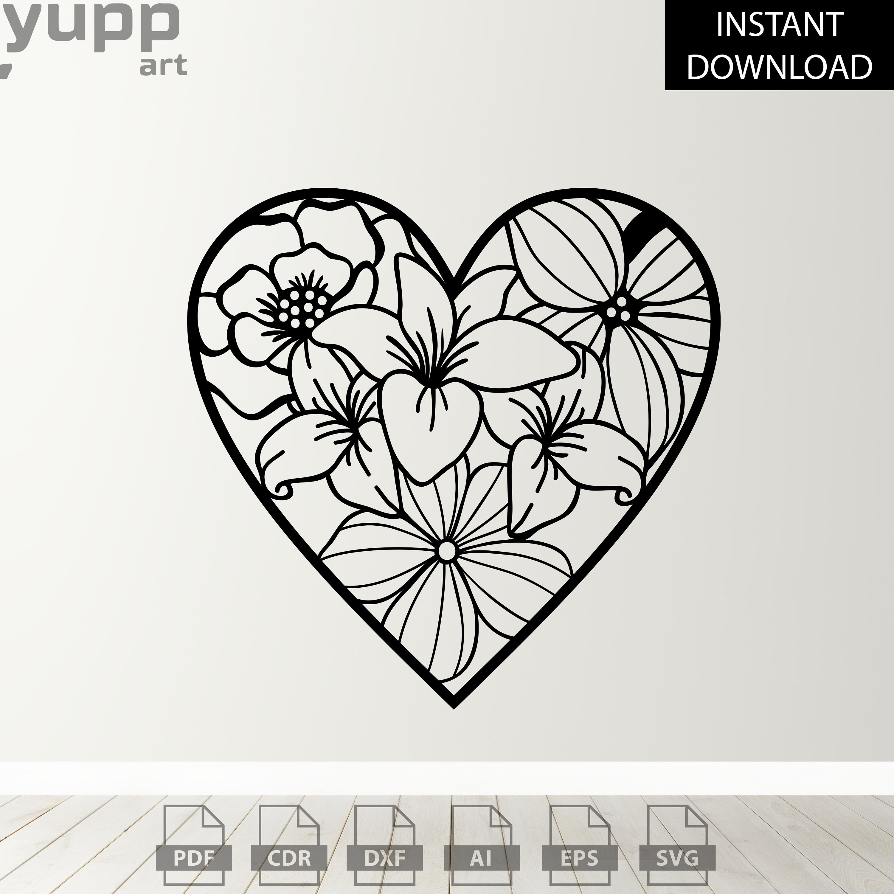 Flowers in Heart Svg for Cricut, Love Flower Silhouette, Valentines Cnc ...