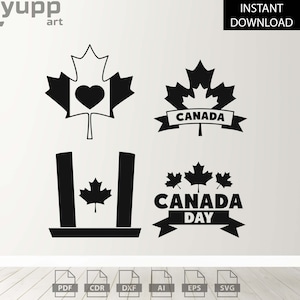 Canada Flag Svg Files, Canada Day Cut and Print Files, Canadian Svg Bundle, 4 designs laser cut svg dxf pdf engraving decal silhouette cnc