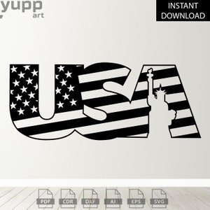 Usa Flag Cut & Print Files, America Silhouette SVG, Statue of Liberty Clipart, 4th Fourth of July Cut Files, Patriotic Svg Dxf Eps Ai Pdf
