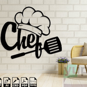 Kitchen Ornament Svg For Cricut, Chef Sign Silhouette, Cnc Laser Cut Files For Kitchen, Housewife Gift Ideas, Chef Hat Clipart