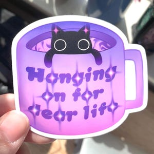 Cute Cat in a Mug Sticker- Aesthetic cat laptop sticker decal