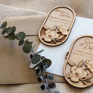 Holz Save the Dates | Magnet | Mehrlagig | Blumenmuster