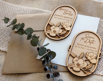 Wooden Save the Dates | Magnetic | Multi-layer | Floral Design