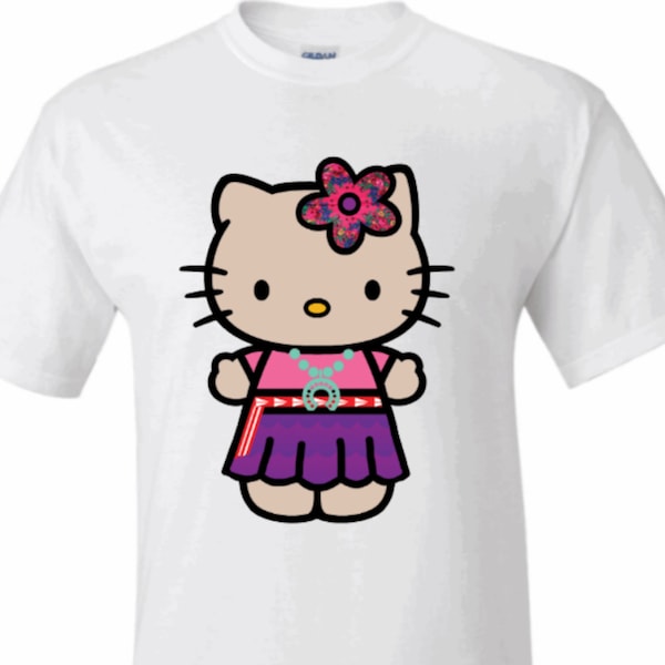 Indigenous Kitty Navajo Kitty comfortable kids or adults cotton blend t-shirt. Native owned shop Indigenous made