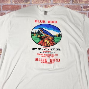 Bluebird flour sack indigenous cotton t-shirt native indigenous made owned frybread Bannock flour
