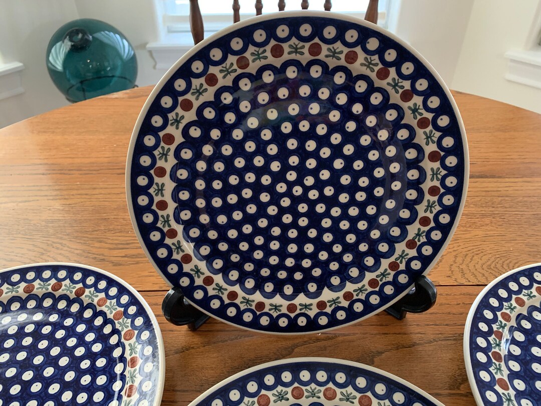 Polish Pottery Dinner Plates Set of 4 Handmade in Poland Etsy