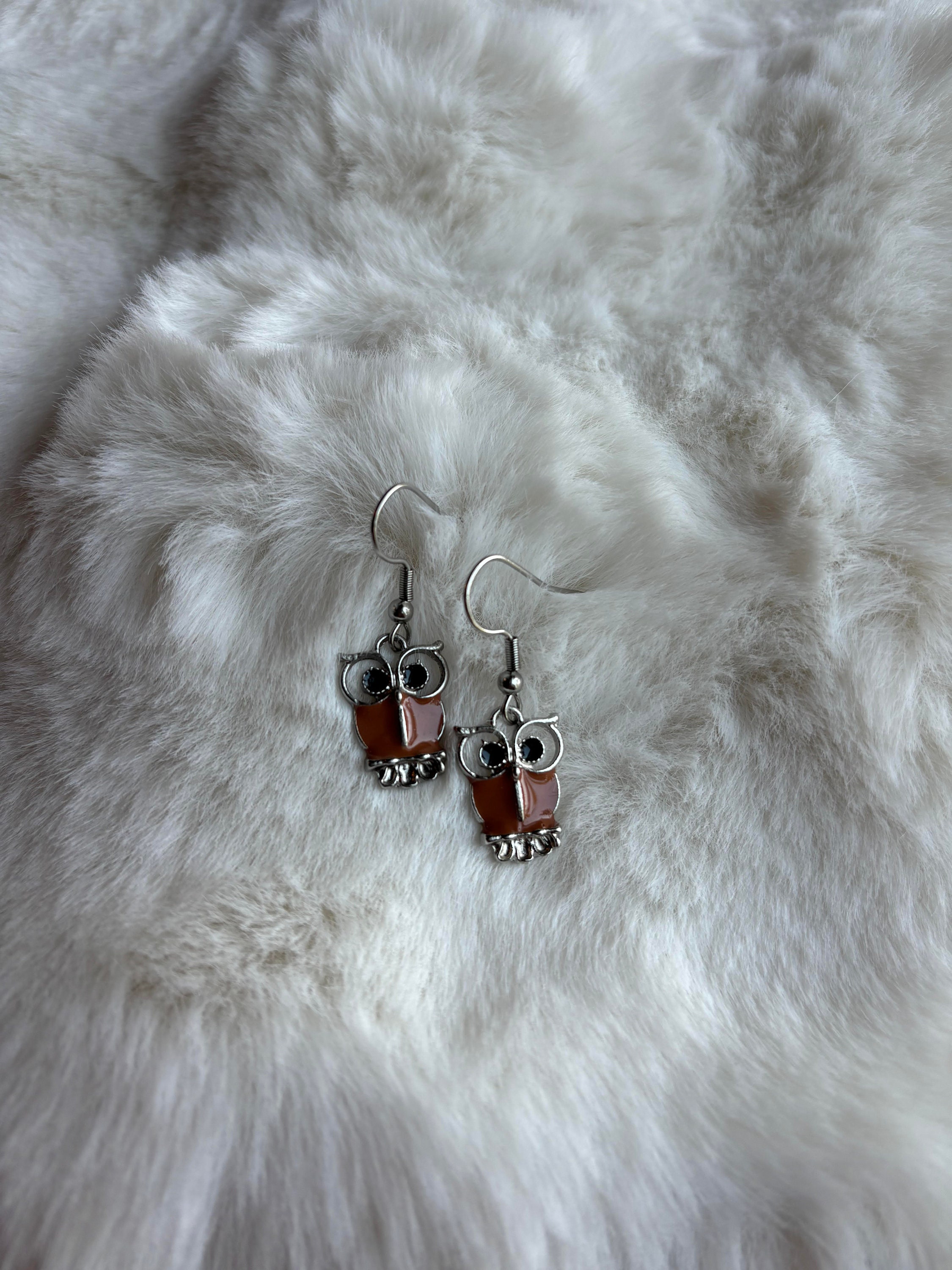 Pink owl stainless steel hypoallergenic dangle earrings, free domestic shipping