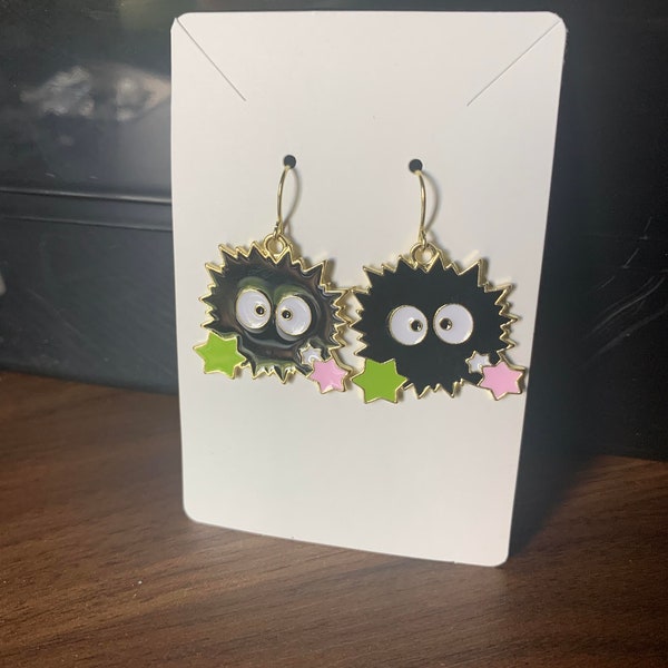 14k gold plated hypoallergenic inspired by Studio Ghibli Spirited away soot sprites anime earrings, free domestic shipping