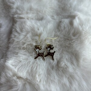 14k gold plated hypoallergenic Rudolph the red nose reindeer Christmas dangle earrings, free domestic shipping