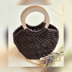 Handmade macrame handbag, Women's macrame bag, Boho style handbag, Polyamide macrame bag with wooden handles