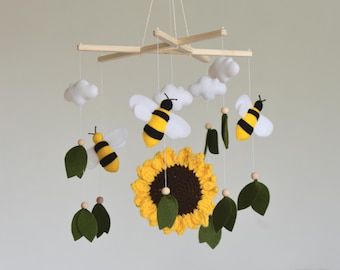 Babymobiel met bijtjes, decoratie voor de babykamer met hommels en zonnebloemen
