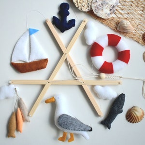 Ocean Baby Mobile, Seagull Mobile, Ship Baby Mobile, Sea Mobile, Sailboat Nursery Mobile, Nautical Baby Mobile, Baby Shower Gift