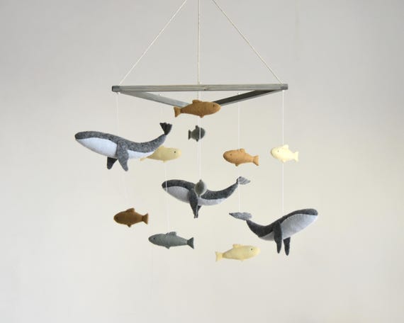 Whale Baby Mobile: Nautical Felt Crib Decoration, Handmade