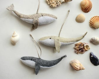 Felt Whale Ornament, Handmade Nautical Decoration