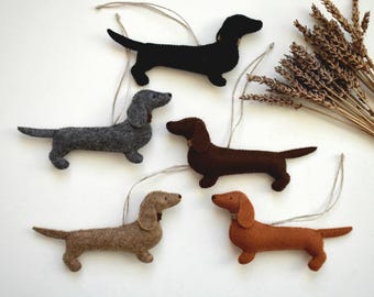 Handmade Dog Ornament, Felt Dachshund Decoration