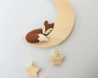 Fox on the Moon Nursery Decor: Handcrafted Baby Room Decoration