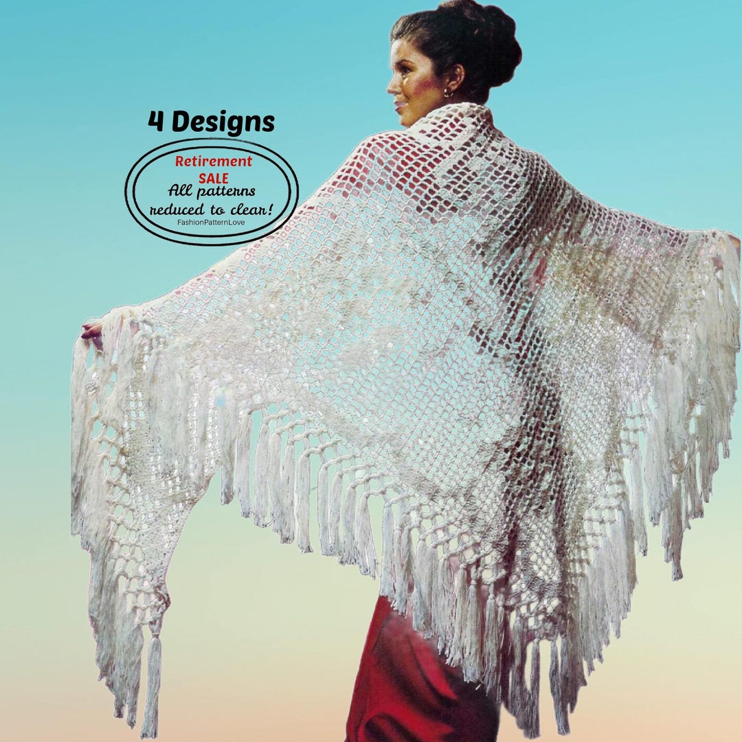 RETIREMENT-SALE*** Crochet Shawl Pattern Collection PDF – 4 Easy Lace ...