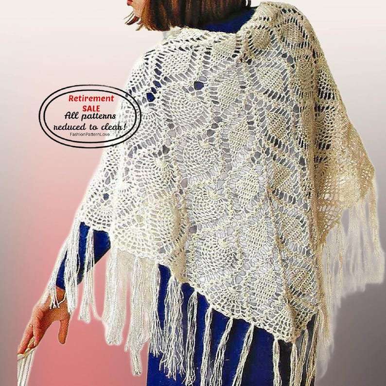 RETIREMENT-SALE*** Crochet Shawl Pattern PDF – Vintage Triangle Wrap ...