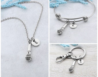 Microphone Keychain, Mic Charm Necklace, Personalized Mic Keyring, Microphone Key Ring, Microphone Bangle Bracelet