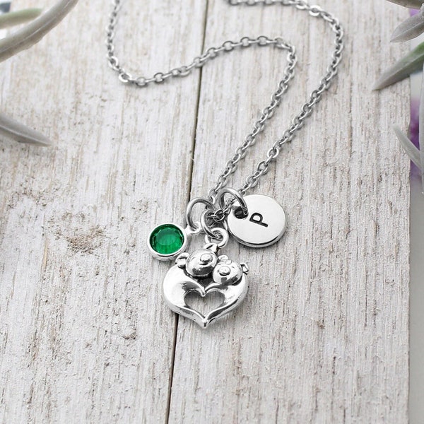 Silver Heart Pigs Necklace, Pigs Jewelry, Personalized Pig Charm Necklace, Pork Jewelry, Farmer Gift, Pig Lover Gifts, Pig Birthstone Charms