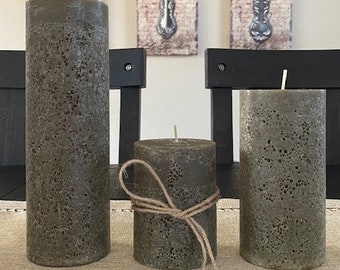 Alora Green Paraffin Wax Pillar Candle Set of 3 with Blemish Rustic Look