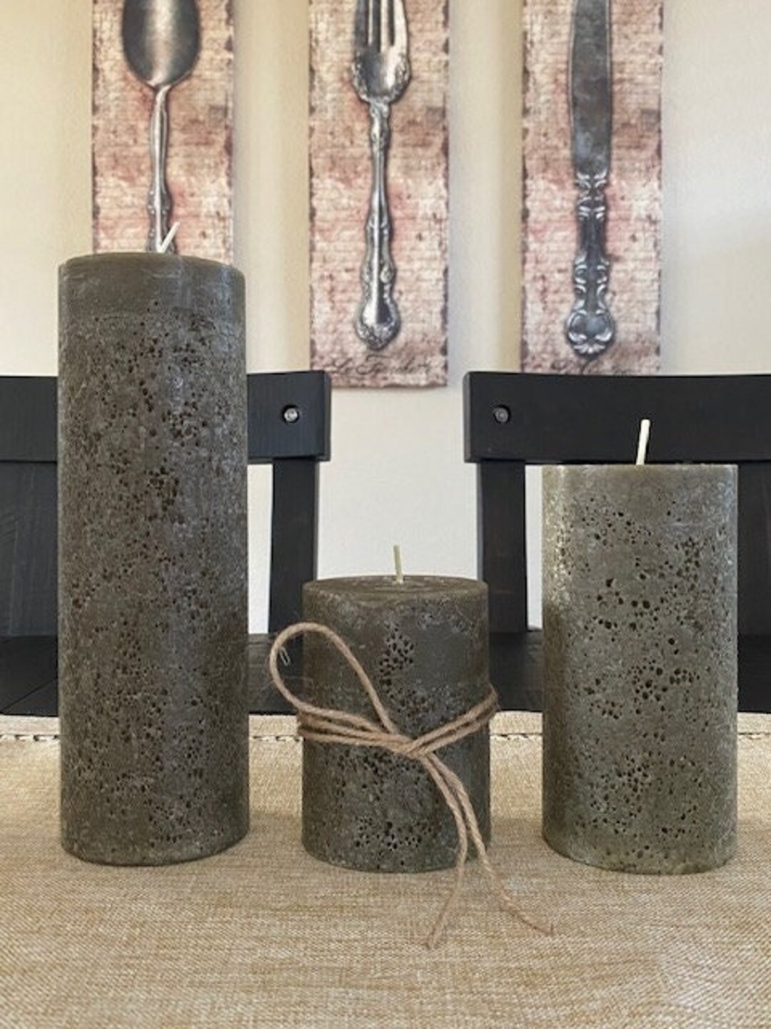 Alora Green Paraffin Wax Pillar Candle Set of 3 With Blemish Etsy