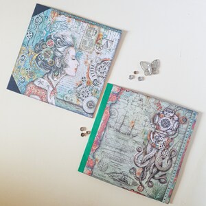 Mini álbum de fotos de estilo steampunk con forma de diario basura, set de tarjetas desplegables de estilo steampunk, regalo para adolescentes, libro de recuerdos fotográficos de Stamperia