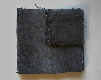 Upcycled black Denim fabric scraps Squares bundle Denim craft patchwork Recycled cotton fabric scraps jean patches, 2.5"/5" mini rag quilts