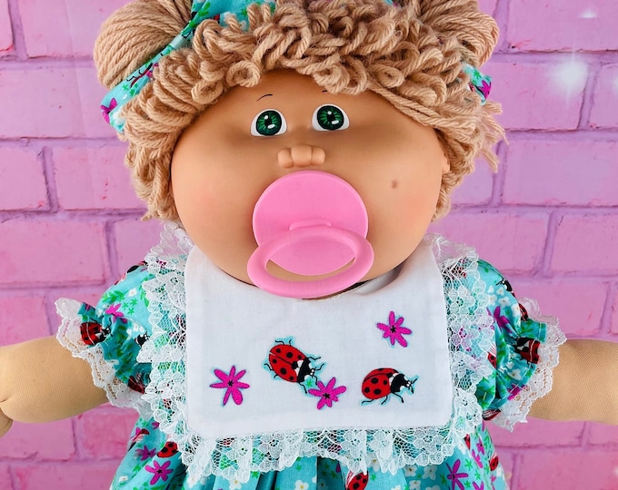 Cabbage Patch Kids Vintage 1985 Vintage Beige Hair Pacifier Girl Collector Doll Girl Toys Green eyes ladybug dress READ DESCRIPTION