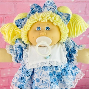 Cabbage patch kids vintage collector doll, cabbage Patch dolls pacifier girl blonde hair, blue eye unique gift for little girls mom toy 1986