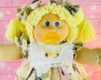 Vintage 1985 Cabbage Patch Kid Doll: Lemon Blonde Hair, Floral Dress