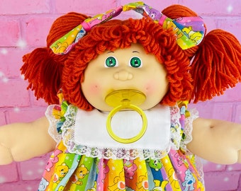 RARE Vintage Cabbage Patch Kids, 1984 Pacifier girl collector doll redhead green eyes, IC cabbage patch dolls Care Bears dress girls toys