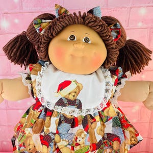 Vintage 1985 Cabbage Patch Kid Doll: Brown Hair, Christmas Dress