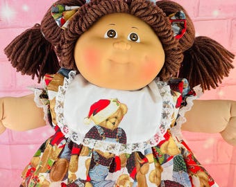 Vintage 1985 Cabbage Patch Kid Doll: Brown Hair, Christmas Dress Ok factory