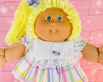 Vintage 1985 Cabbage Patch Kid Doll: Lemon Blonde Pony, First Tooth