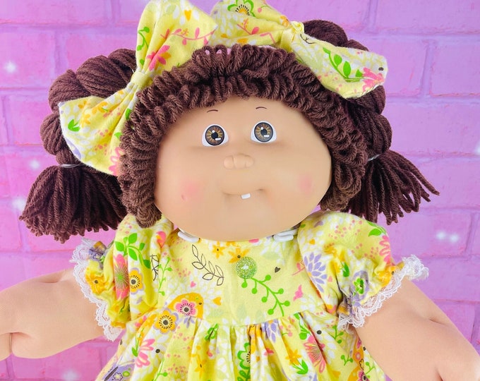 Vintage cabbage patch kids 1986 collector doll, OK factory, cabbage Patch doll girl brown hair eyes, Tooth, pajamas, gift for girls mom toys
