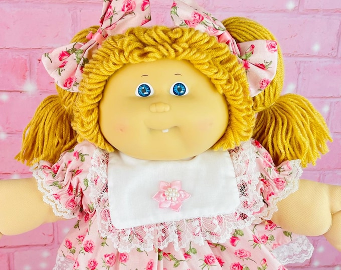Vintage 1986 Cabbage Patch Kid Doll: Butterscotch Hair, Pink Floral Dress IC1