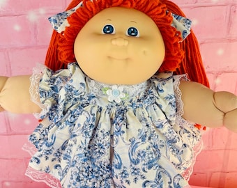 Vintage 1985 Cabbage Patch Kid Doll: Red Hair, Blue Eyes, Floral Dress