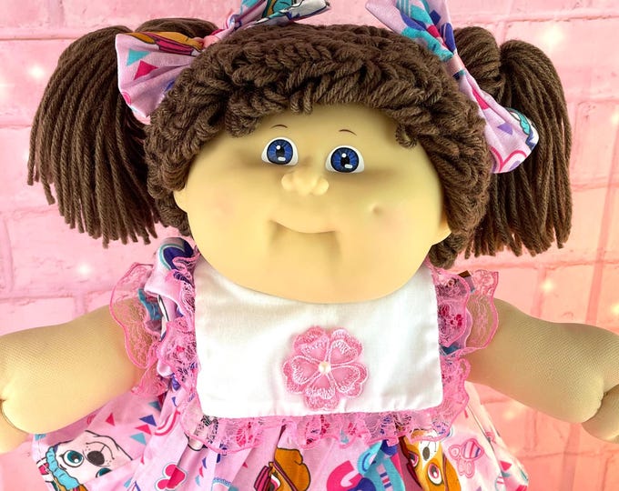 1985 Cabbage Patch Kid Doll: Brunette Hair, Paw Patrol Dress, IC Factory