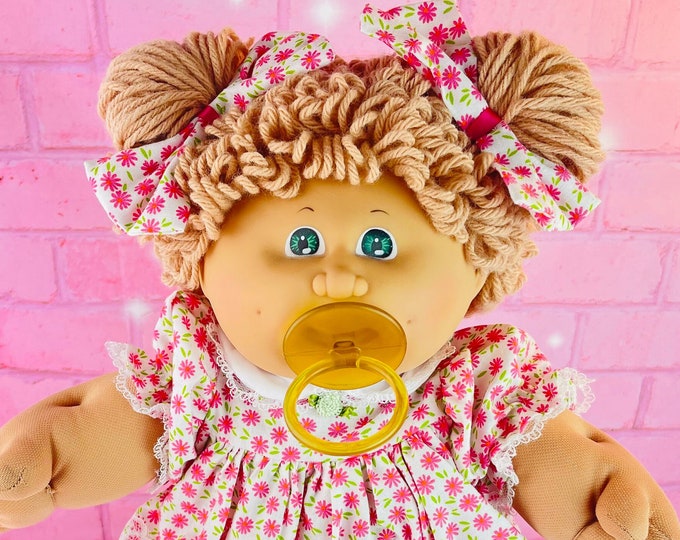 Cabbage Patch Kids Vintage Dolls 1985 Blonde Hair Girl Green Eyes Collector Doll Dress CPK Gift KT Factory Little Girls 1980's Toys pacifier