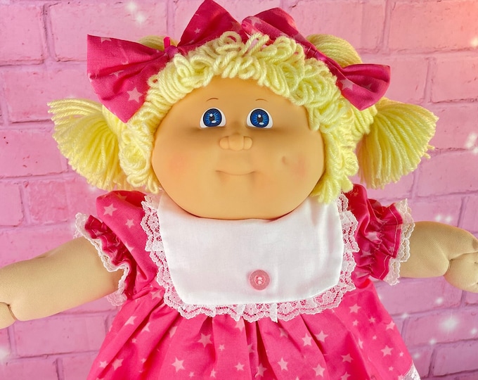 Vintage 1984 Cabbage Patch Kid Doll: Yellow. Blonde Hair, Pink Dress, CPK