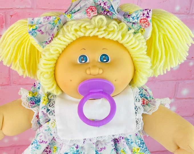 Vintage 1983 Cabbage Patch Doll: Blonde Pacifier Girl, Blue Eyes, Floral Dress KT