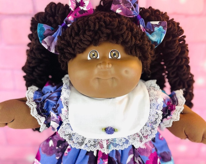 Cabbage patch kid, African American girl, custom popcorn, hair, 1985 vintage collector doll purple dress RARE HTF cabbage patch doll AA toy