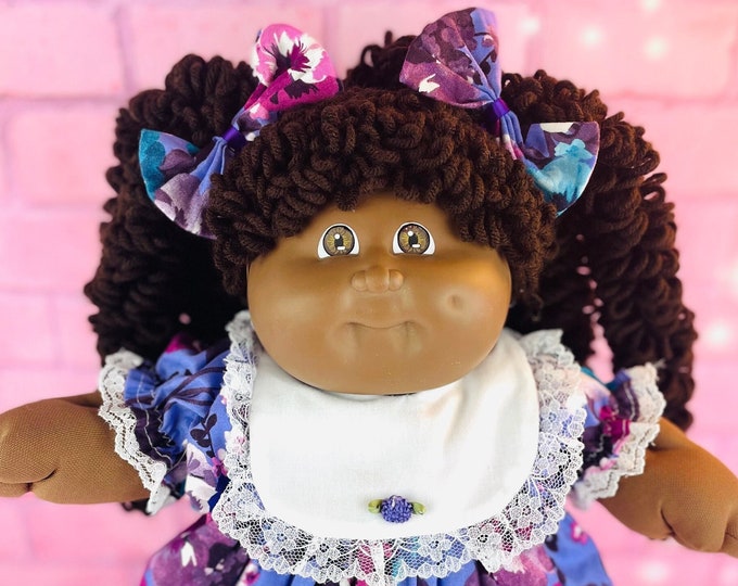 Cabbage patch kid, African American girl, custom popcorn, hair, 1985 vintage collector doll purple dress RARE HTF cabbage patch doll AA toy