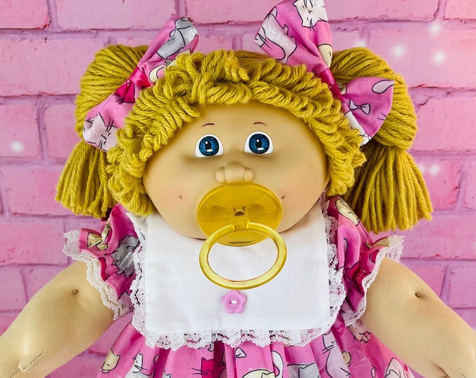 Vintage cabbage kids collector doll 1985 pacifier girl butterscotch blonde hair cabbage patch Doll toy doll, gift for girls, htf, pink dress
