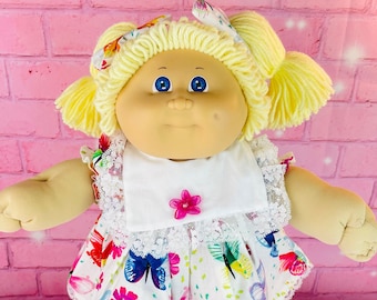 Vintage 1985 Cabbage Patch Doll: Blonde Pigtails, Butterfly Dress, Blue eyes