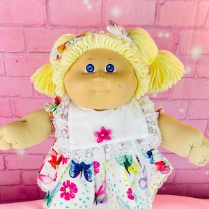 Vintage 1985 Cabbage Patch Doll: Blonde Pigtails, Butterfly Dress, Blue eyes
